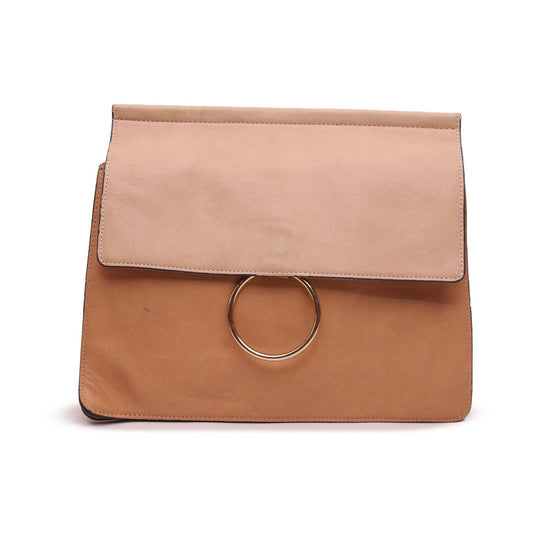 CLASSIC RING STYLE BROWN LEATHER CLUTCH