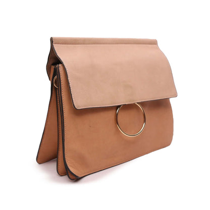 CLASSIC RING STYLE BROWN LEATHER CLUTCH