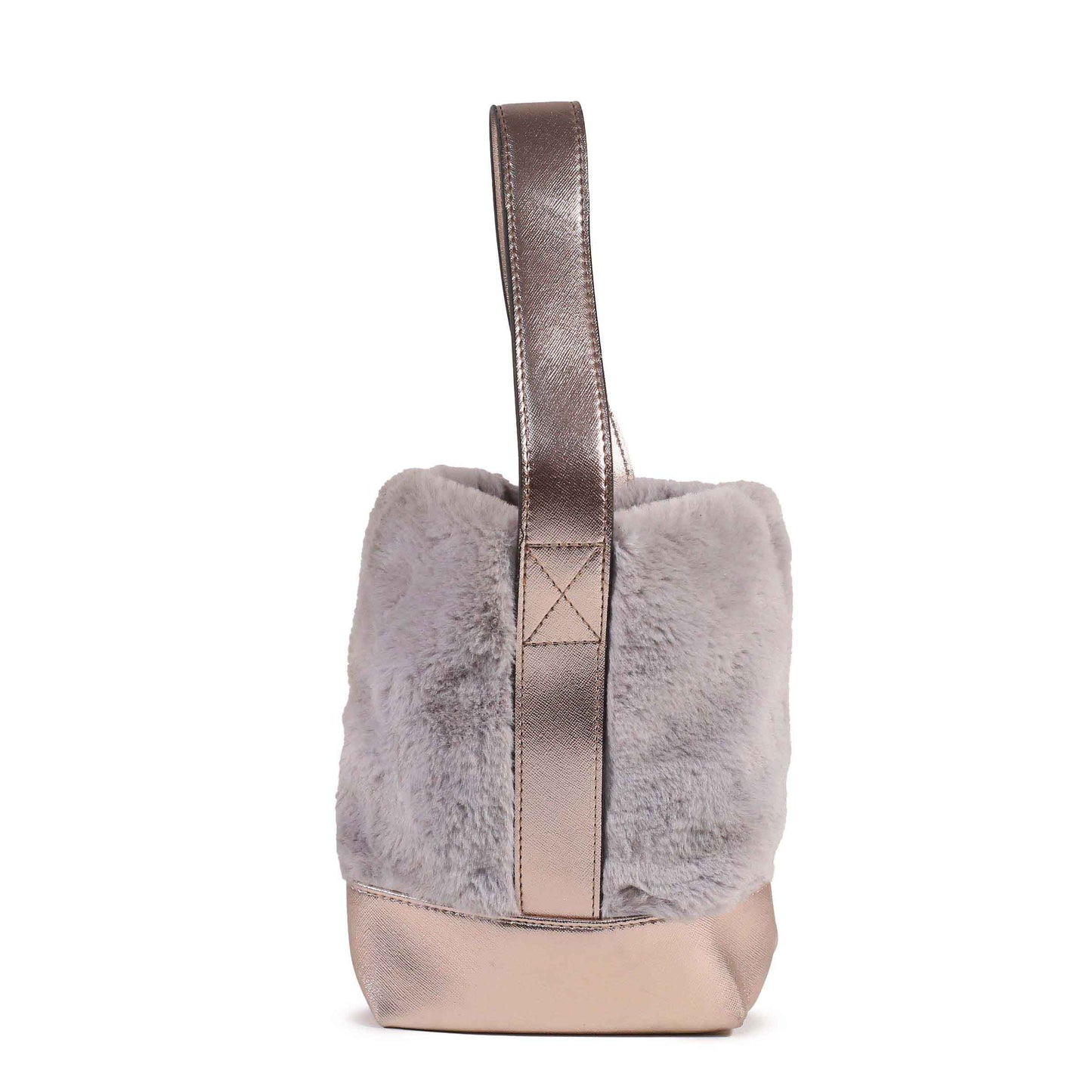 Classic Grey Faux Fur Rose Gold Handle Tote Bag