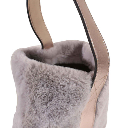 Classic Grey Faux Fur Rose Gold Handle Tote Bag