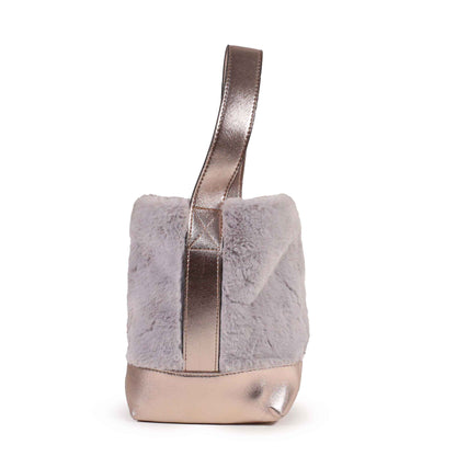 Classic Grey Faux Fur Rose Gold Handle Tote Bag