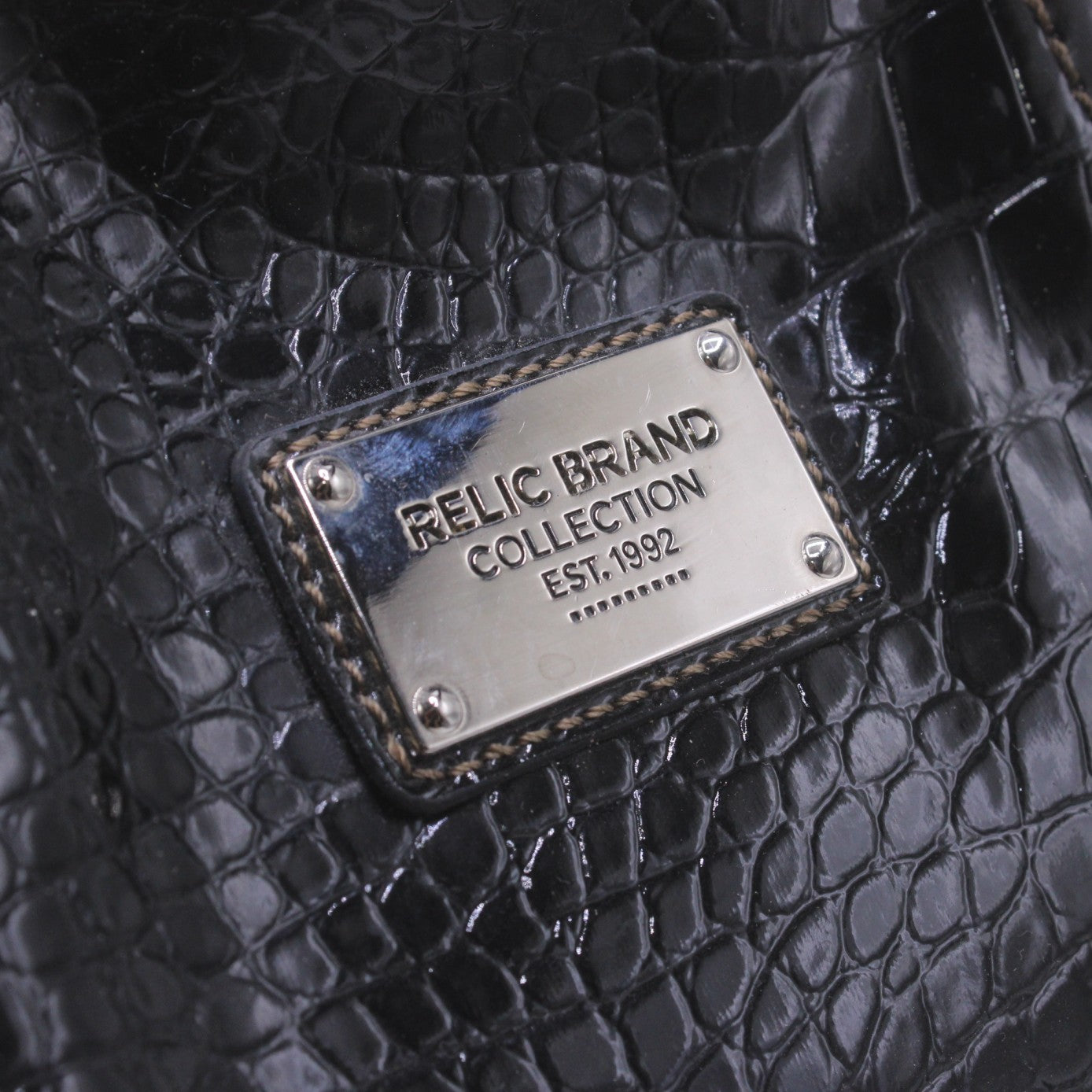 Relic Brand Collection  Black Faux Crocodile Leather Print Bag