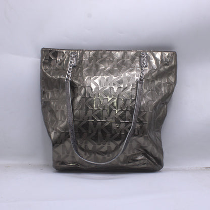 Michael Kors Metallic Silver Jet Set Chain Handles Large Square Tote Bag