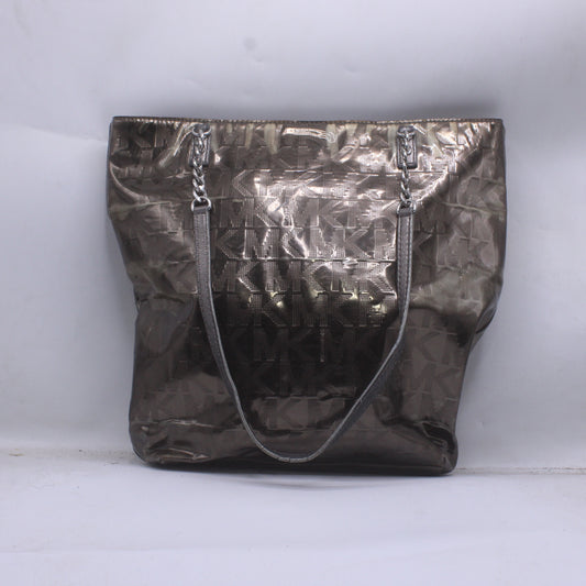 Michael Kors Metallic Silver Jet Set Chain Handles Large Square Tote Bag