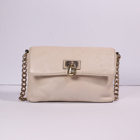 Calvin Klein Beige Crossbody Pebbled Leather Purse