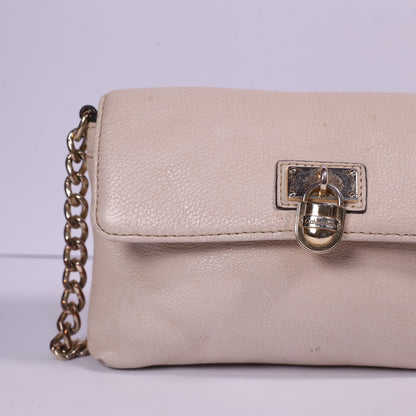 Calvin Klein Beige Crossbody Pebbled Leather Purse