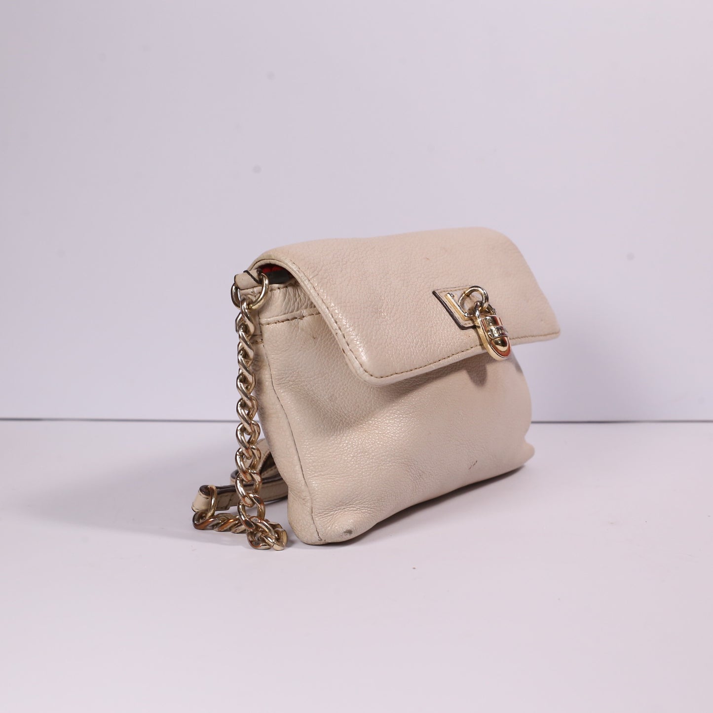 Calvin Klein Beige Crossbody Pebbled Leather Purse