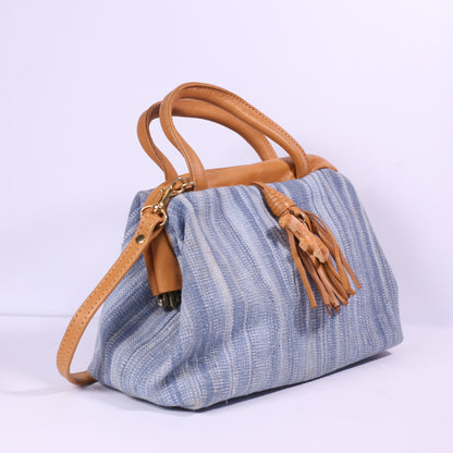 Frye Ivy Blue Denim Mini Backpack Cotton & Leather Accents Bag