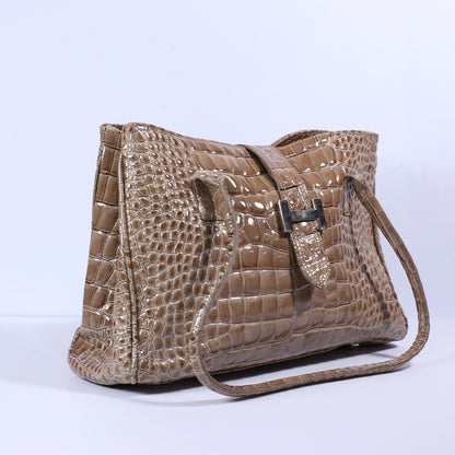 Italian Genuine Croc Embossed Leather Handbag