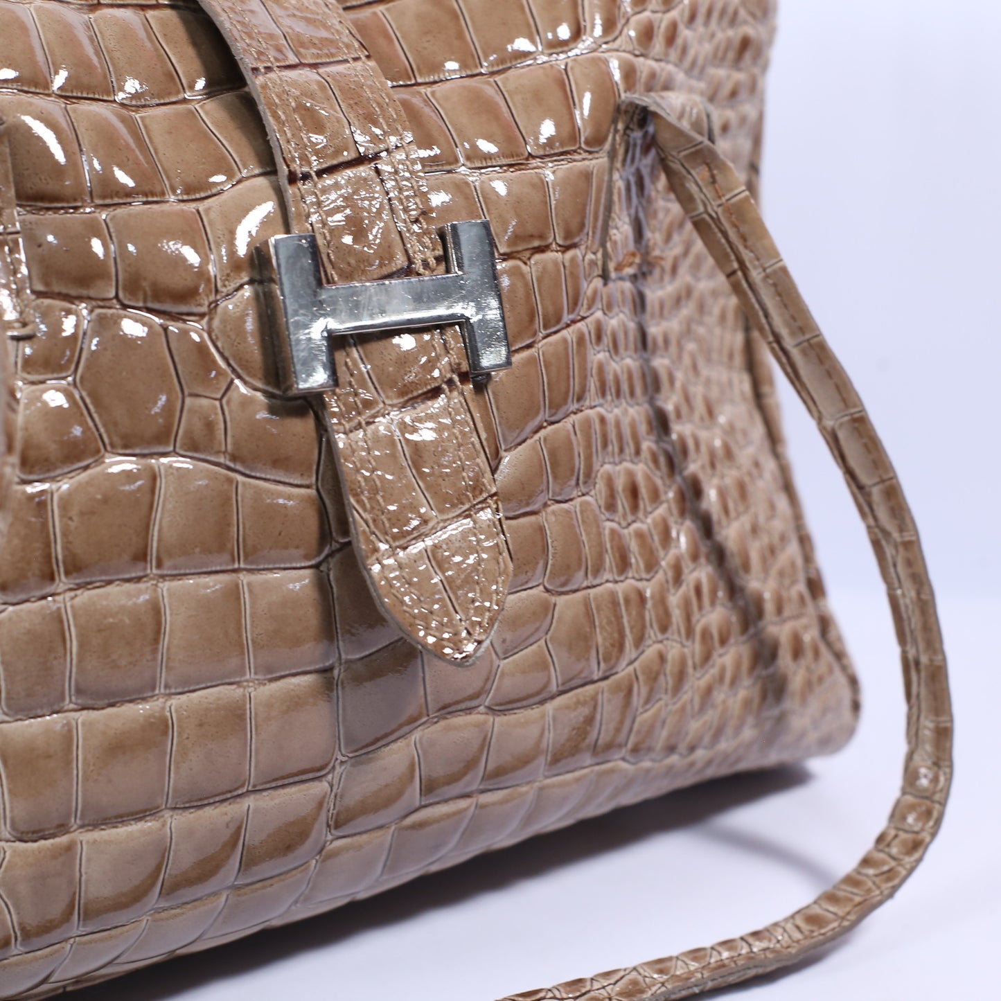 Italian Genuine Croc Embossed Leather Handbag