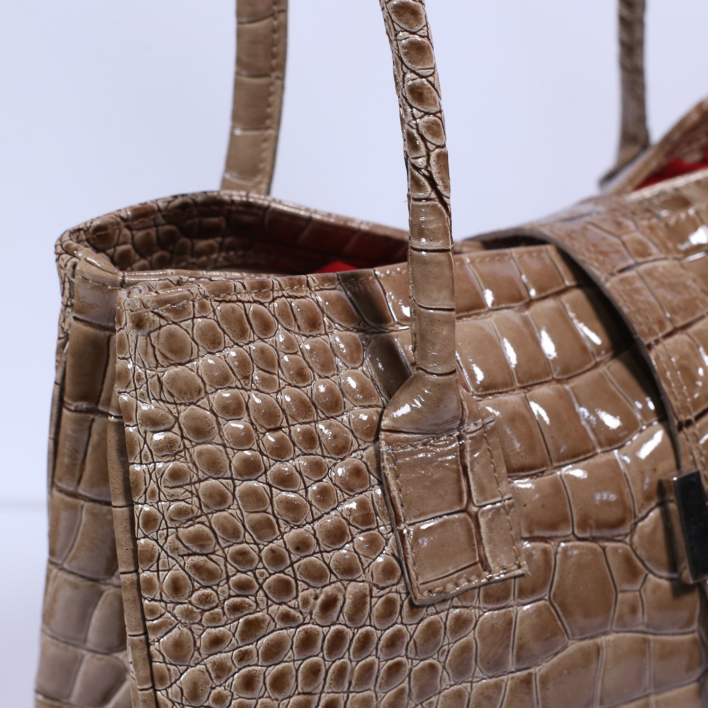 Italian Genuine Croc Embossed Leather Handbag