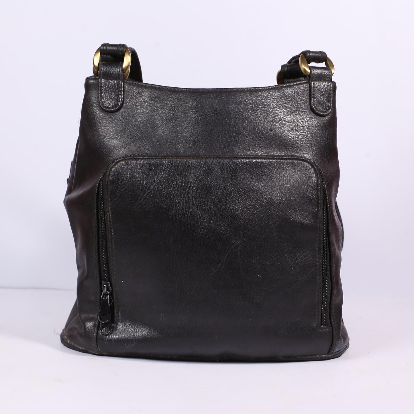 Rosetti Black Genuine Leather Buckle Strap Bucket Bag