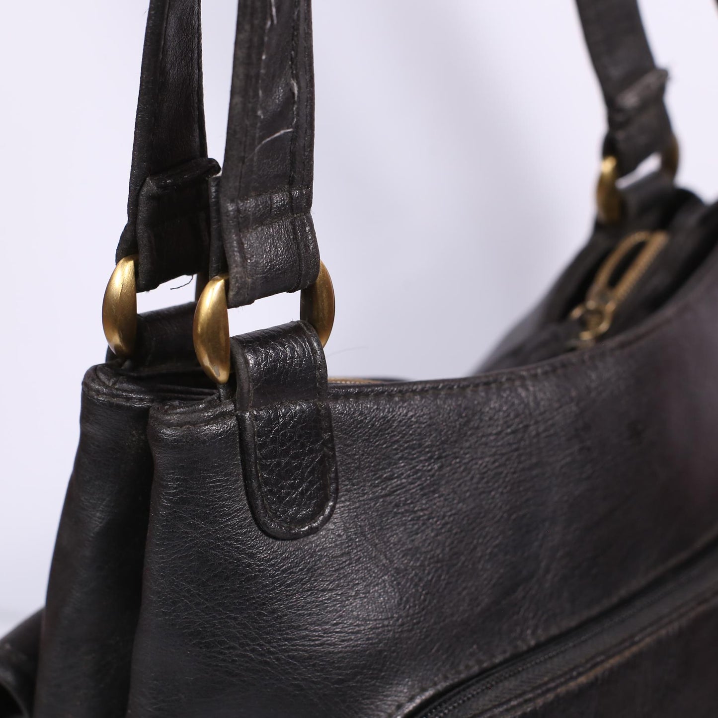 Rosetti Black Genuine Leather Buckle Strap Bucket Bag