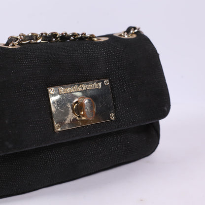 RUSSELL & BROMLEY Black Mock Lizard Skin, Metal Strap, Shoulder/Converible Purse