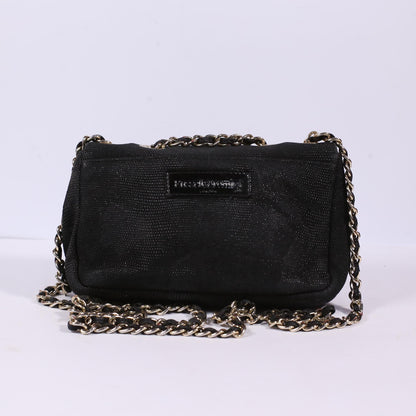 RUSSELL & BROMLEY Black Mock Lizard Skin, Metal Strap, Shoulder/Converible Purse