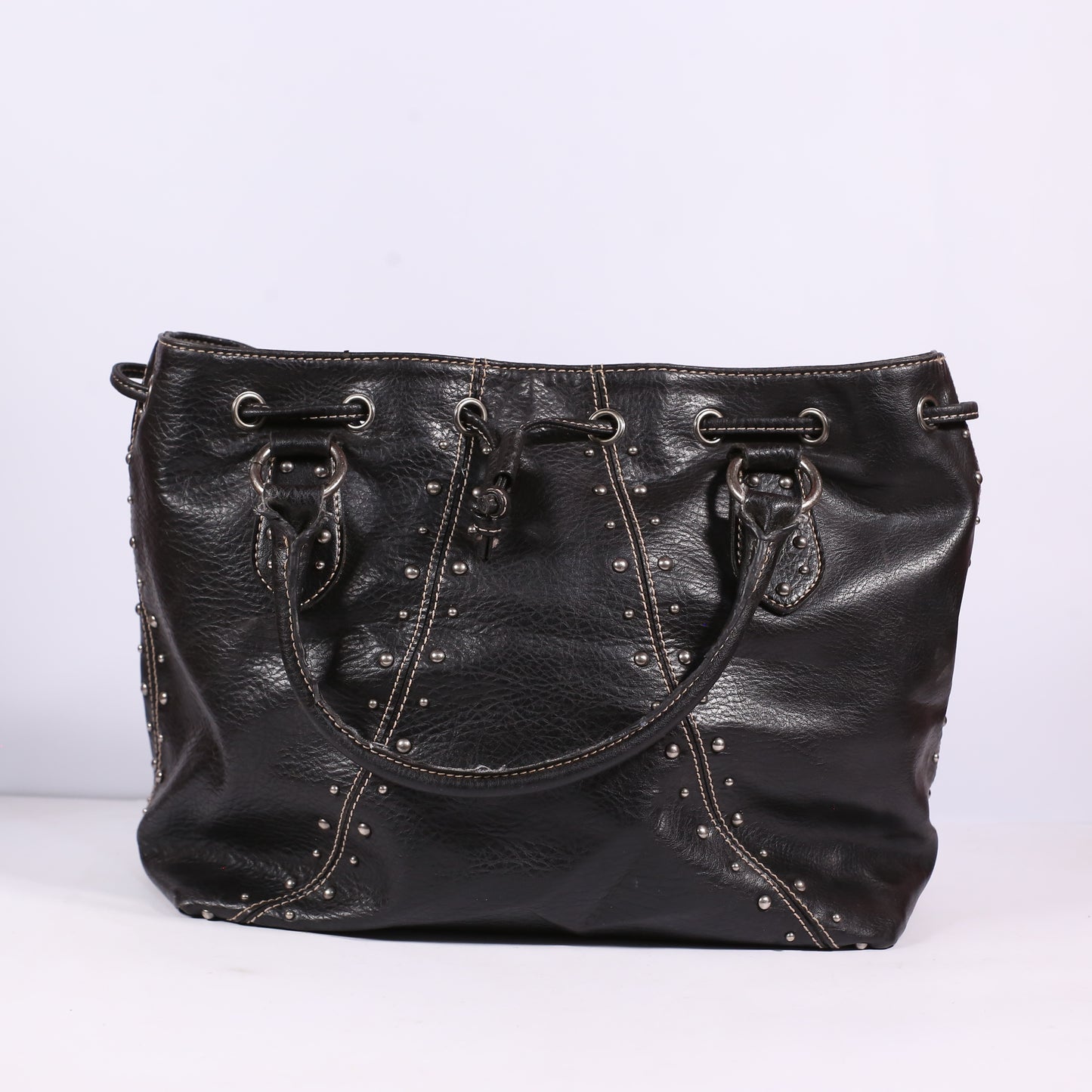 Nine West Black Leather Studded Hobo Satchel Bag