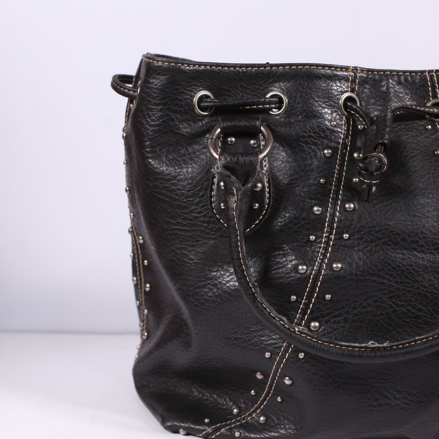 Nine West Black Leather Studded Hobo Satchel Bag