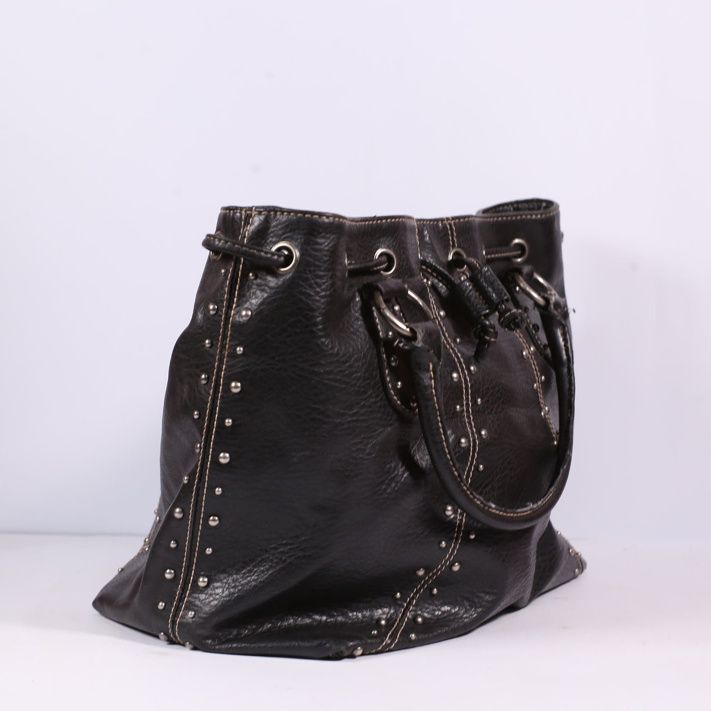 Nine West Black Leather Studded Hobo Satchel Bag