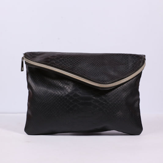 Atmosphere Black Python Snake Clutch Cosmetic Bag Zip Closure