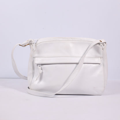 Tula White Pebbled Leather Single Flap GG Monogram Cross Body Bag