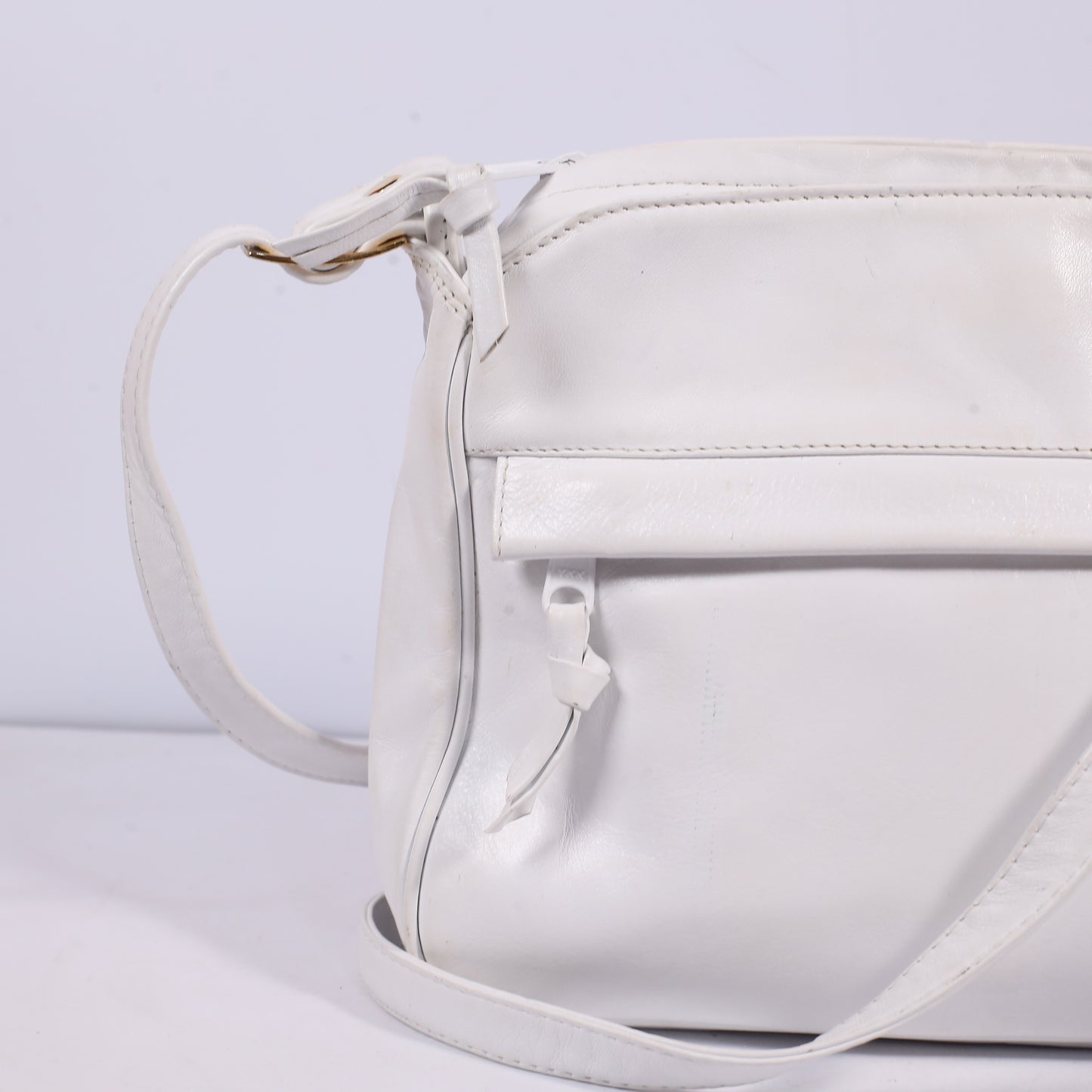 Tula White Pebbled Leather Single Flap GG Monogram Cross Body Bag