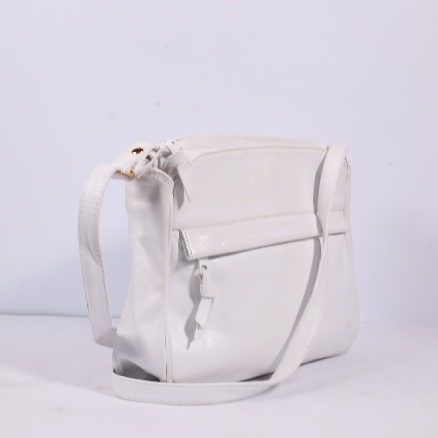 Tula White Pebbled Leather Single Flap GG Monogram Cross Body Bag