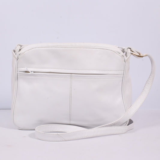 Tula White Pebbled Leather Single Flap GG Monogram Cross Body Bag