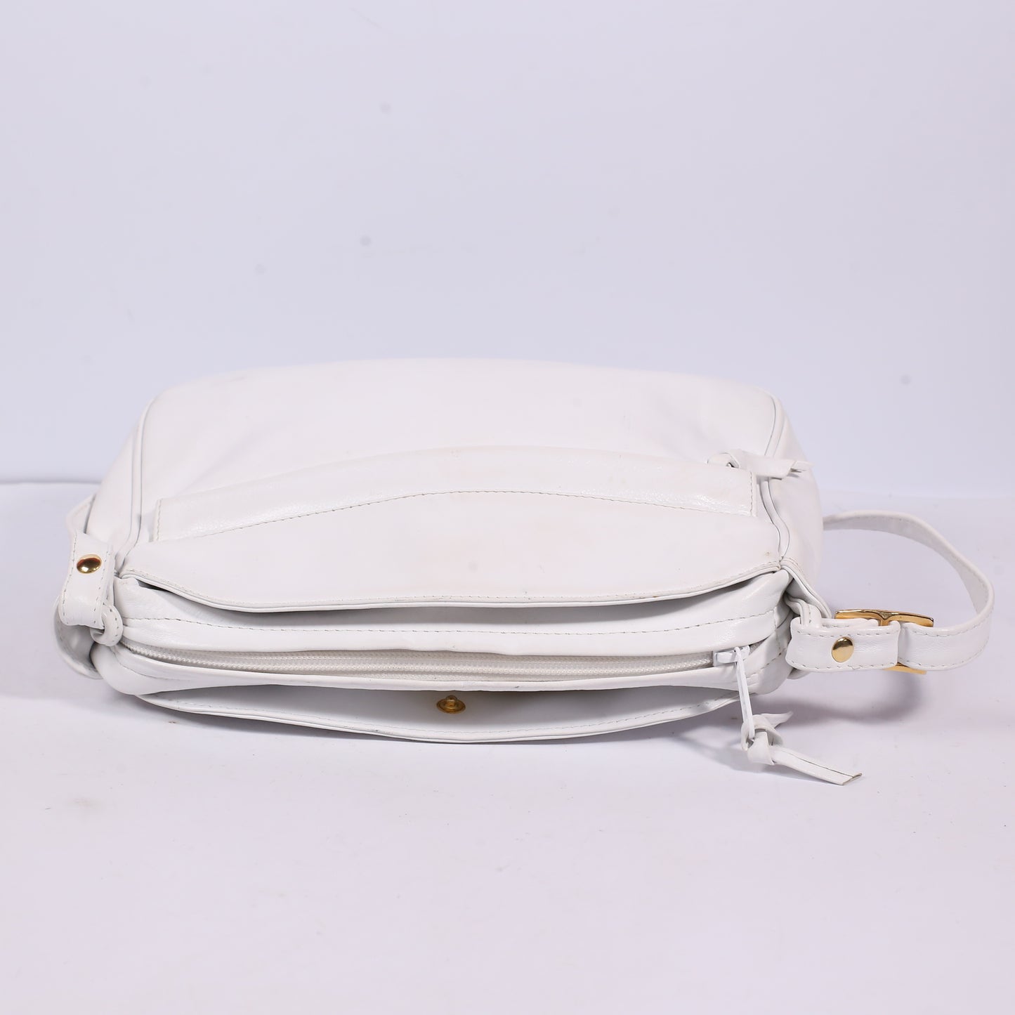 Tula White Pebbled Leather Single Flap GG Monogram Cross Body Bag