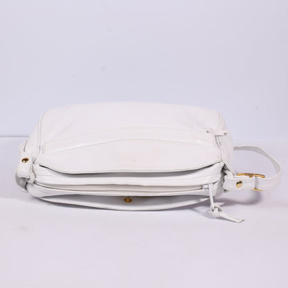 Tula White Pebbled Leather Single Flap GG Monogram Cross Body Bag