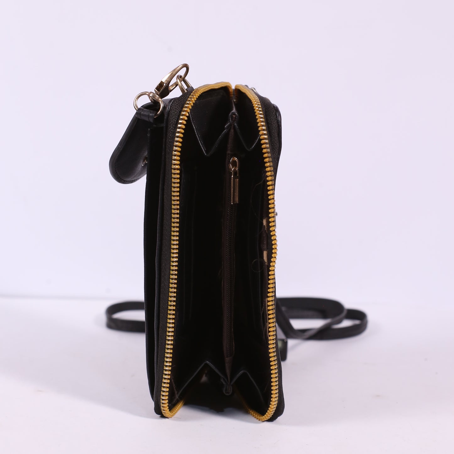 Forever Young Black Leather Zipper Women's Crossbody Bag