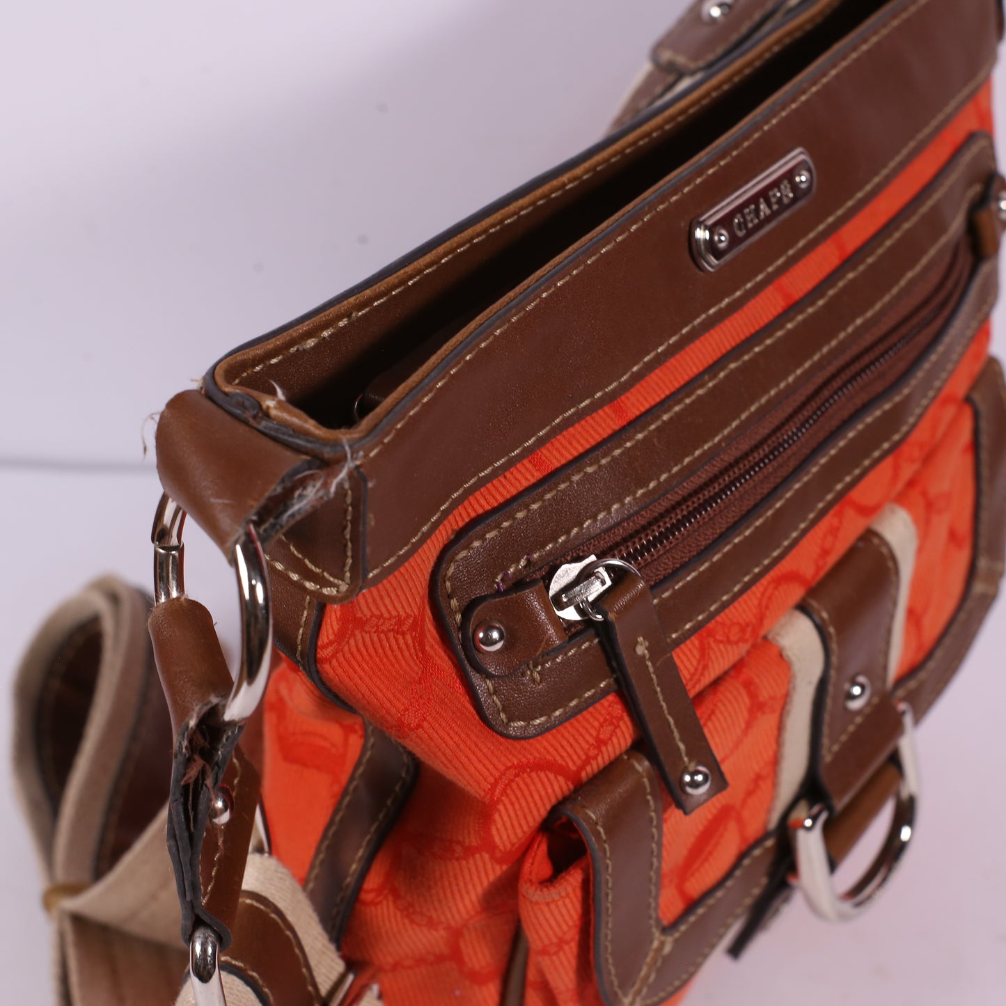 Chaps Orange Crossbody Purse Magnetic Snap Closure Shoulder Handbag