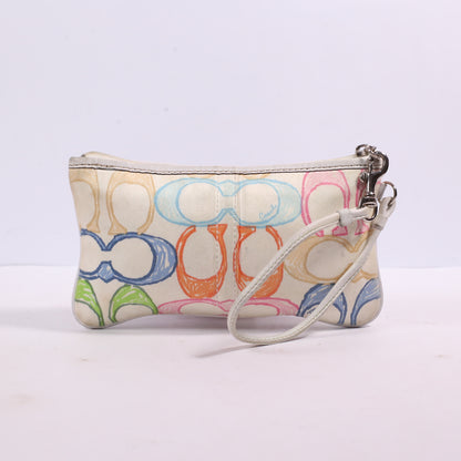 Coach Multicolor W White Leather Trim Wristlet Pouch Coin Bag Purse