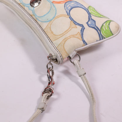 Coach Multicolor W White Leather Trim Wristlet Pouch Coin Bag Purse