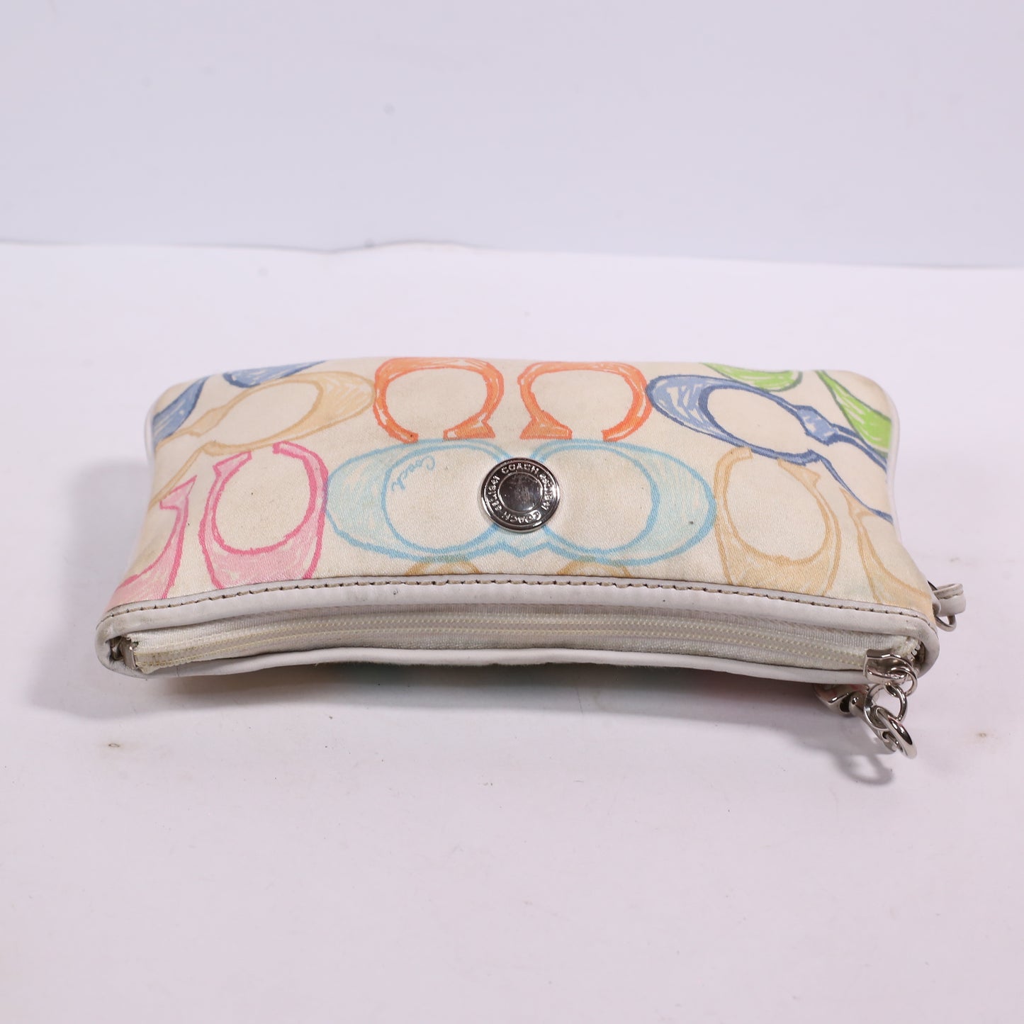 Coach Multicolor W White Leather Trim Wristlet Pouch Coin Bag Purse