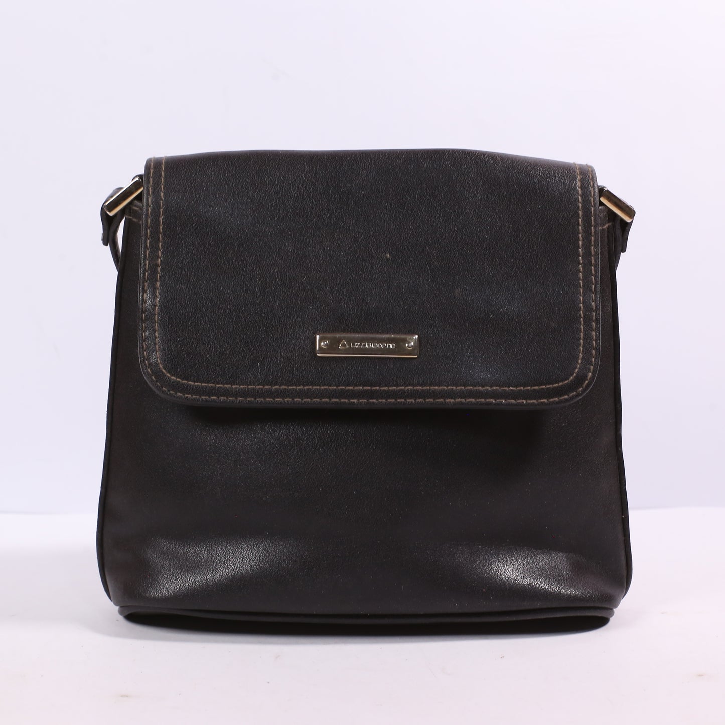 Liz Claiborne Black Textured Leather Square Small Crossbody Purse Bag