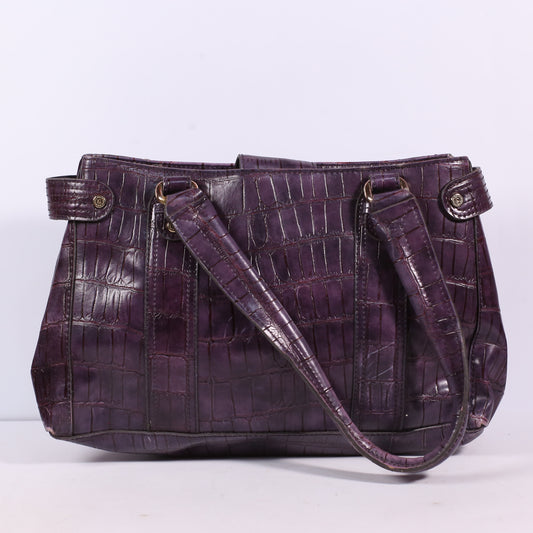 Liz Claiborne Purple Leather Croc Print Large Shopper Tote Handbag