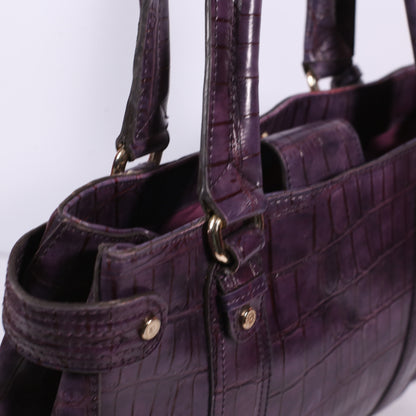 Liz Claiborne Purple Leather Croc Print Large Shopper Tote Handbag