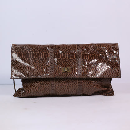 Waehouse Fold Over Faux Brown Snakeskin Print Clutch Bag Small Handbag Purse