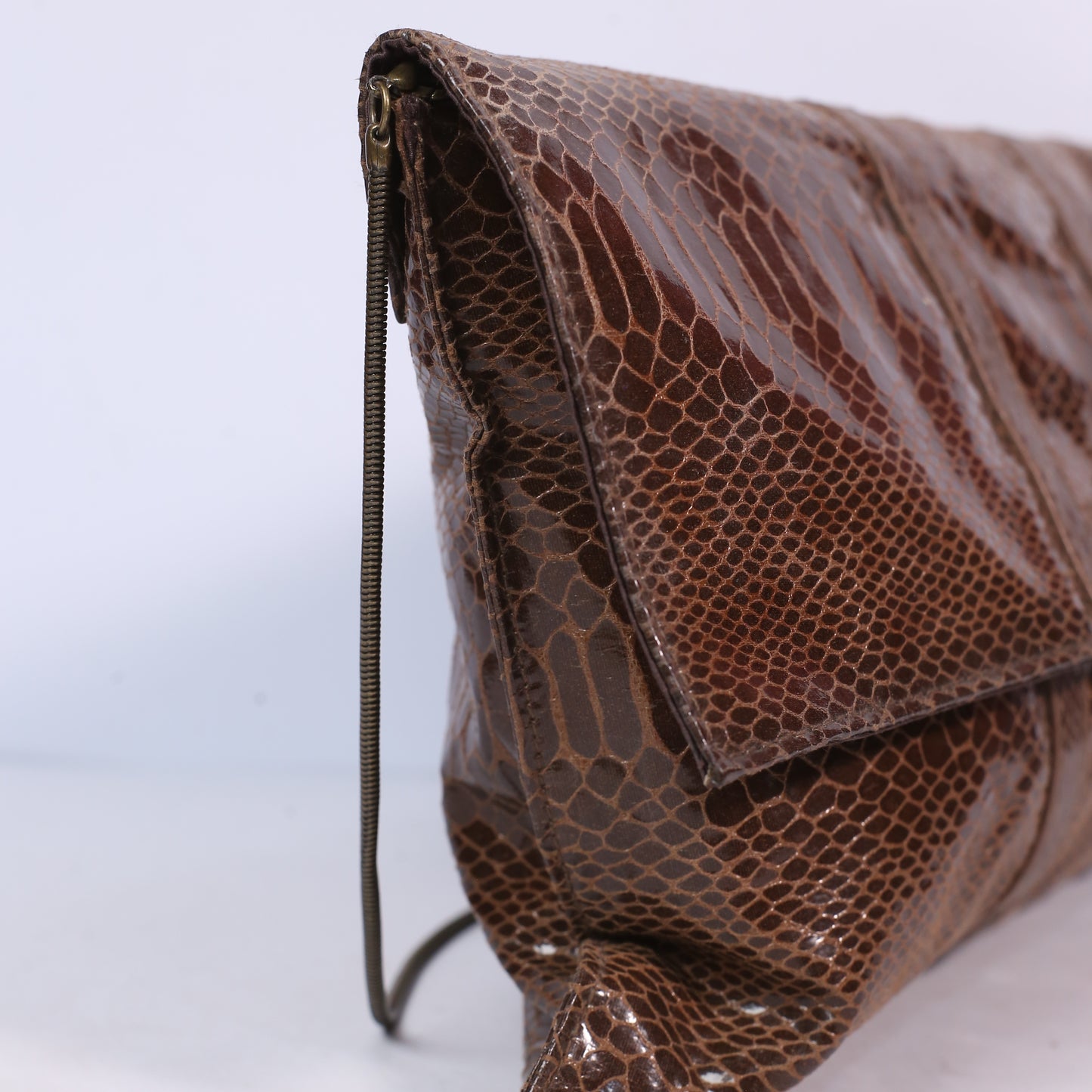 Waehouse Fold Over Faux Brown Snakeskin Print Clutch Bag Small Handbag Purse