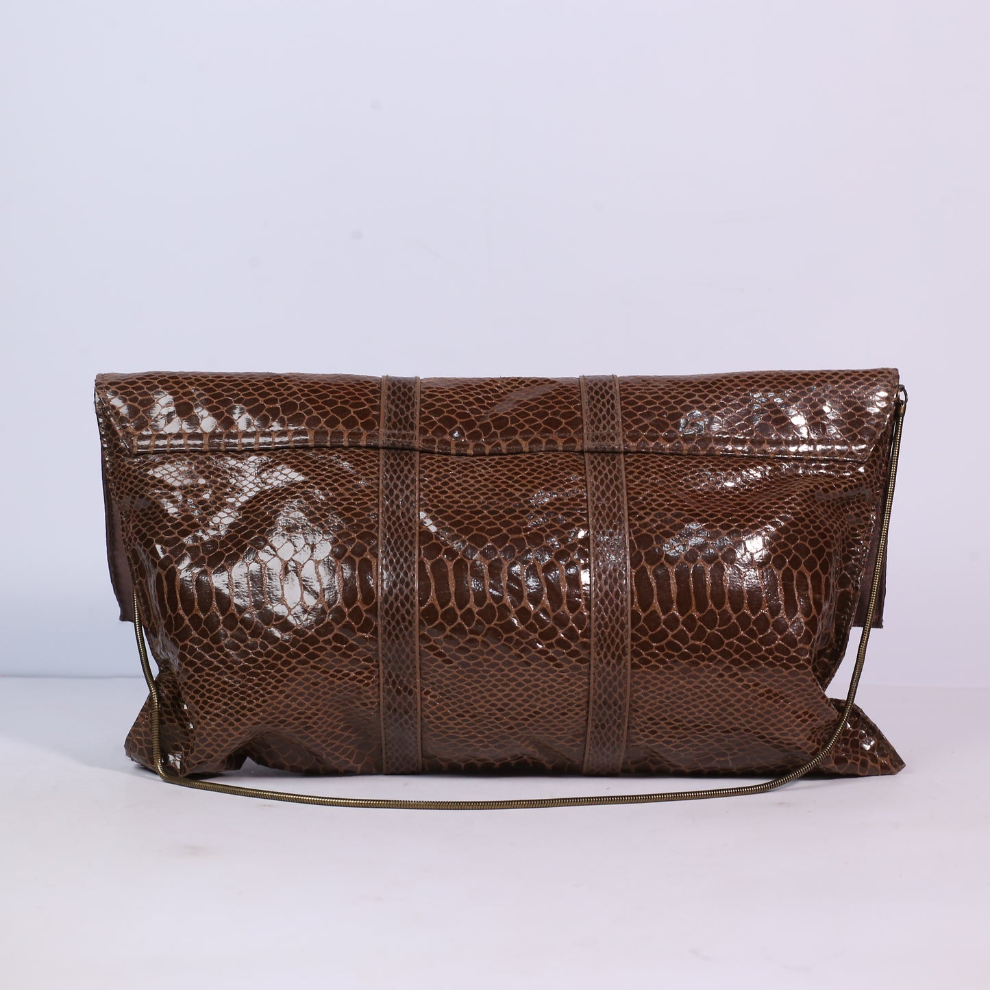 Waehouse Fold Over Faux Brown Snakeskin Print Clutch Bag Small Handbag Purse