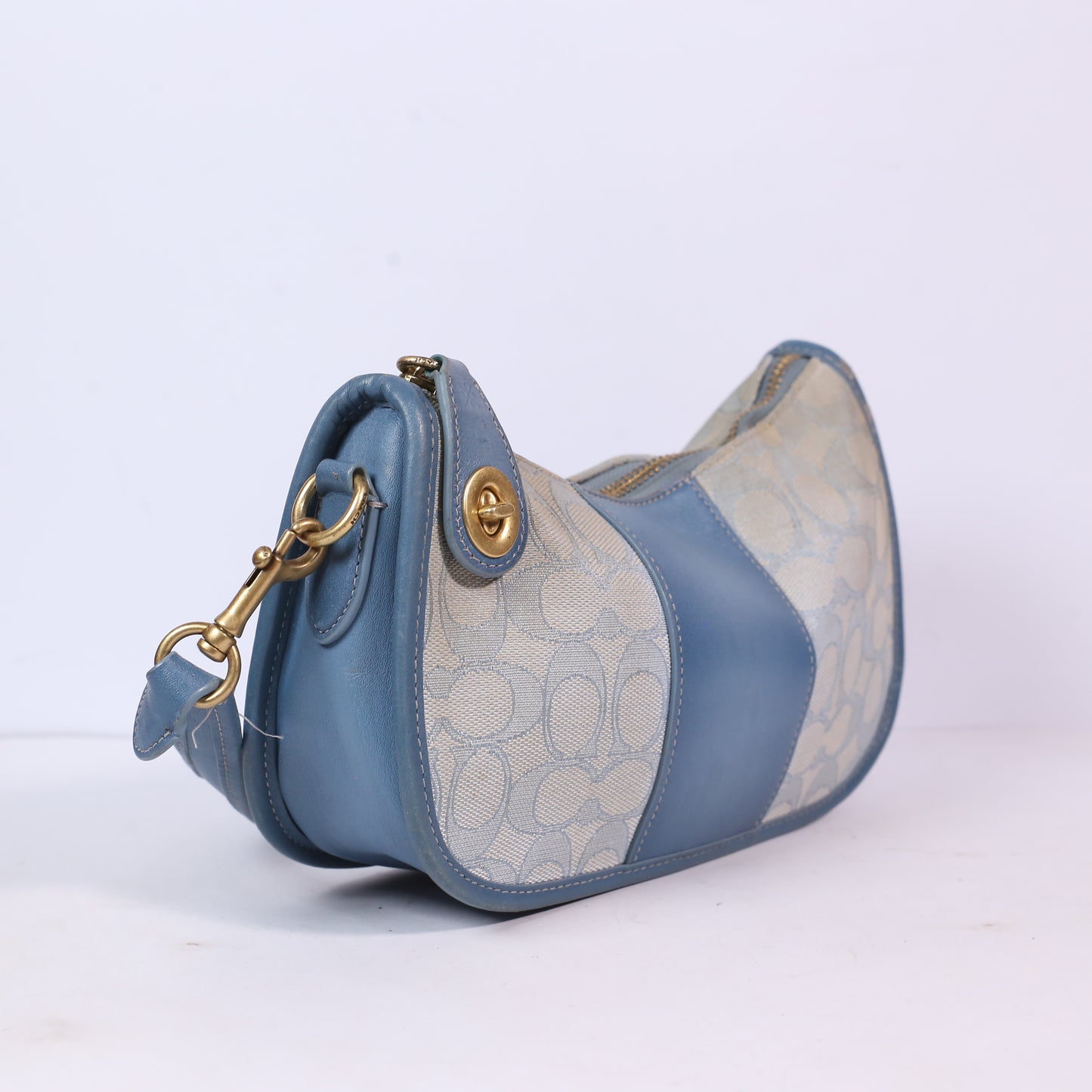 Coach Signature Tan With Blue Leather Wristlet