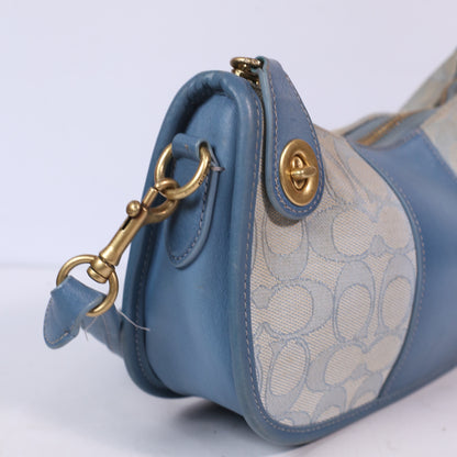 Coach Signature Tan With Blue Leather Wristlet