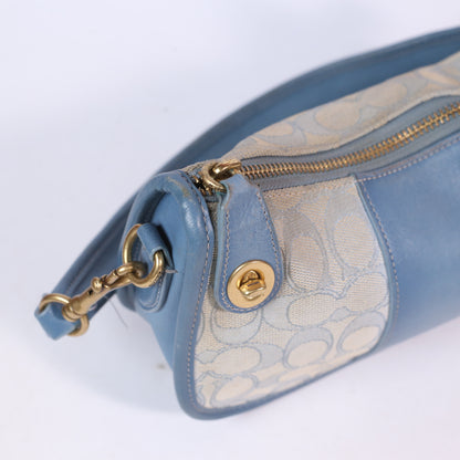 Coach Signature Tan With Blue Leather Wristlet